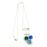 Square Stem Necklace in striped glass with blues and greens