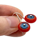 Small Short Circle Earrings in Turquoise and Orange Glass and Sterling Silver