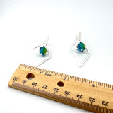 Large Striped Cube Glass and Silver Diamond Shape Earrings