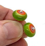 Circle Stud Earrings in Green, Pink, and Orange Glass and Sterling Silver