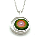 Offset Circle Green, Orange,  and Pink Glass and Sterling Silver