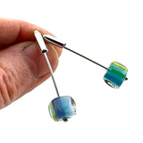 Stem Dangle Earrings Striped Cube Glass and Sterling