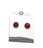 Circle Stud Earrings in Orange/Red and Turquoise Glass and Sterling Silver