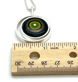Offset Circle Green, Orange, Teal, and Deep Bottle Green Glass and Sterling Silver
