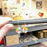 Cube Latch Earrings in Glass and Sterling Silver Rainbow Design