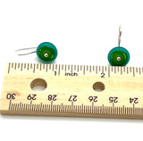 Small Short Circle Earrings in Green and Teal Glass and Sterling Silver
