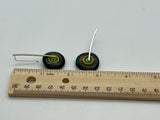 Large Long Spun Disk Earrings in Dark Teal, Orange, and Green Glass
