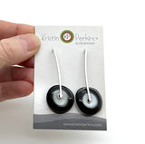 Large Long Spun Disk Earrings in Black, White, and Gray Glass