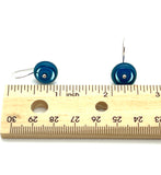 Small Short Circle Earrings in Turquoise, Blue, and Steel Blue Glass and Sterling Silver