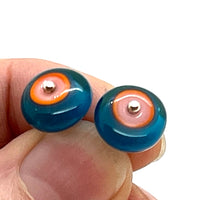 Circle Stud Earrings in Turquoise, Blue,  Pink, and Orange Glass and Sterling Silver