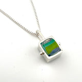 Tiny Striped Square Pendant with Silver Frame