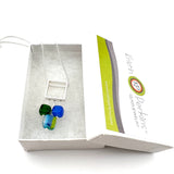 Square Stem Necklace in striped glass with blues and greens