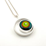Offset Circle Green, Orange,  and Teal Glass and Sterling Silver