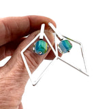 Large Striped Cube Glass and Silver Diamond Shape Earrings