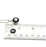 Tiny Framed Circle Necklace in White, Black, and Gray Glass and Sterling Silver