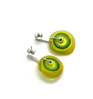 Large Spun Disk Earrings Yellow and Green Glass