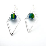 Large Striped Cube Glass and Silver Diamond Shape Earrings