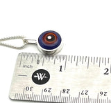 Tiny Framed Circle Necklace in Red Orange, Violet, and Gray Glass and Sterling Silver