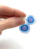 Large Heart Earrings in Lavender and Blue Glass