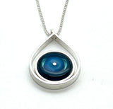 Modern Raindrop Necklace in Turquoise, Blue, and Steel Blue Glass and Sterling Silver
