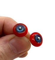 Circle Stud Earrings in Orange/Red and Turquoise Glass and Sterling Silver