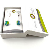 Stem Dangle Earrings Striped Cube Glass and Sterling