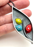 Leaf Pod Necklace in Red, Yellow, and Turquoise Glass and Sterling Silver