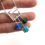 Square Stem Necklace in striped glass with blues and greens