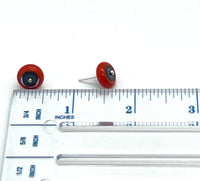 Circle Stud Earrings in Orange/Red and Turquoise Glass and Sterling Silver