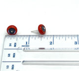 Circle Stud Earrings in Orange/Red and Turquoise Glass and Sterling Silver