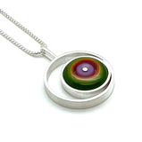 Offset Circle Green, Orange,  and Lavender Glass and Sterling Silver