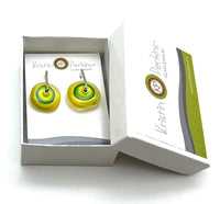 Large Spun Disk Earrings Yellow and Green Glass