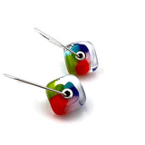 Cube Latch Earrings in Glass and Sterling Silver Rainbow Design