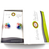 Cube Latch Earrings in Glass and Sterling Silver Rainbow Design