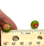 Circle Stud Earrings in Green, Pink, and Orange Glass and Sterling Silver