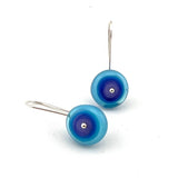 Medium Long Circle Earrings in Aqua, Lavender, and Violet Glass and Sterling Silver