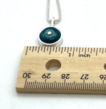 Tiny Framed Circle Necklace in Mint, Turquoise, and Steel Blue Glass and Sterling Silver