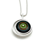 Offset Circle Green, Orange, Teal, and Deep Bottle Green Glass and Sterling Silver