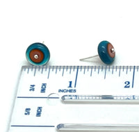 Circle Stud Earrings in Turquoise, Blue,  Pink, and Orange Glass and Sterling Silver
