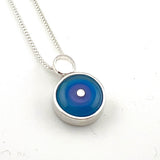 Tiny Circle Pebble Necklace in Aqua, Lavender, and Violet Glass and Sterling Silver