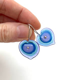 Large Heart Earrings in Lavender and Blue Glass
