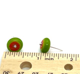 Circle Stud Earrings in Green, Pink, and Orange Glass and Sterling Silver