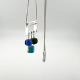 Square Stem Necklace in striped glass with blues and greens