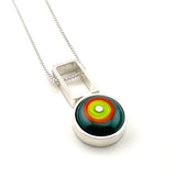 Small Circle with Rectangle Necklace in green, Orange, and Teal