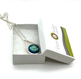 Modern Raindrop Necklace in Mint Green, Turquoise, and Steel Blue Glass and Sterling Silver