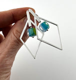 Large Striped Cube Glass and Silver Diamond Shape Earrings