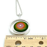 Offset Circle Green, Orange,  and Pink Glass and Sterling Silver