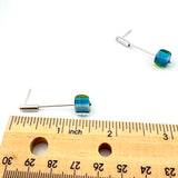 Stem Dangle Earrings Striped Cube Glass and Sterling
