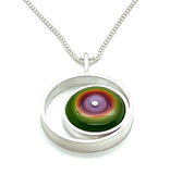 Offset Circle Green, Orange,  and Lavender Glass and Sterling Silver