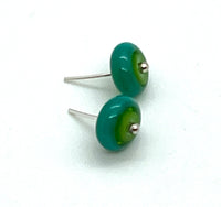 Circle Stud Earrings in Greens and Teal Glass and Sterling Silver